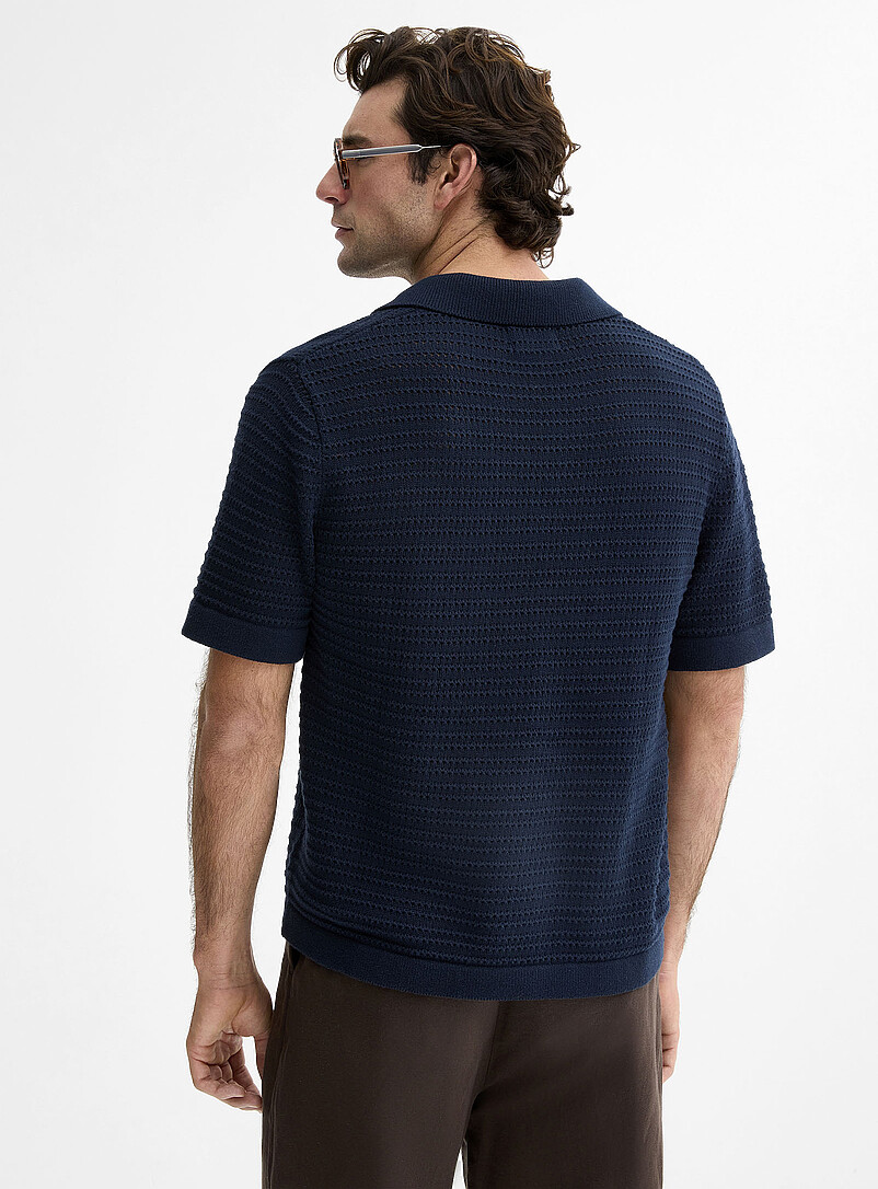 Le 31 Patterned Ecru Floral embroidery Johnny collar polo for men