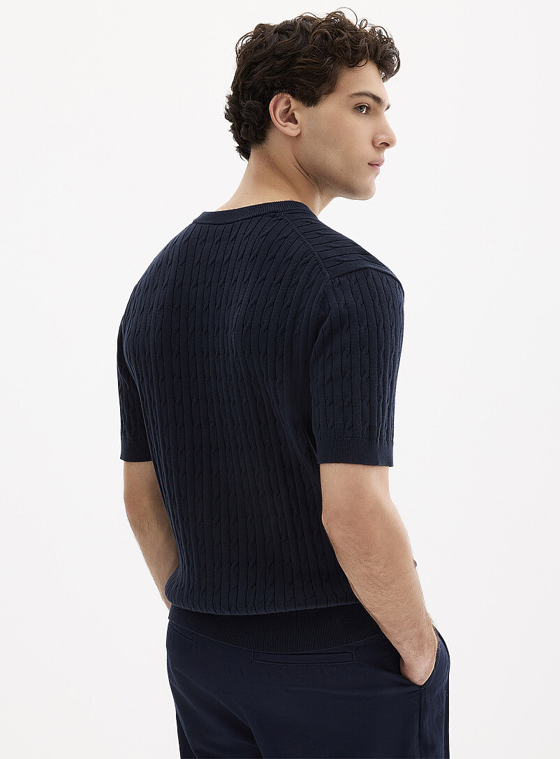 Le 31: Le chandail manches courtes c&acirc;bles torsad&eacute;s Bleu marine - Bleu nuit pour homme