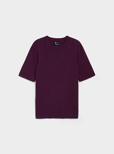 Twisted-cable short-sleeve sweater