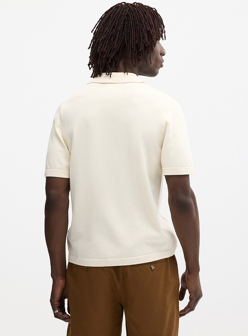 Le 31 Ecru/Linen Flat-ribbed polo-collar cardigan for men