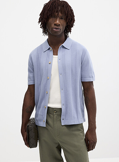 Le 31: Le cardigan col polo c&ocirc;tes plates Bleu pour homme