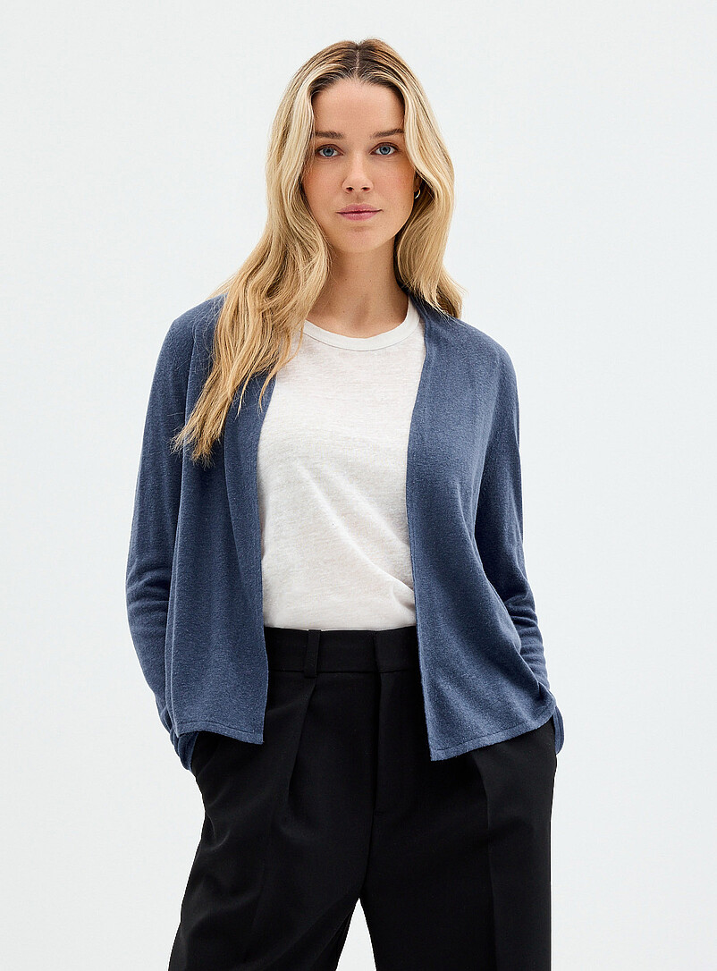 Contemporaine Burnt/Brick Orange Linen blend open cardigan for women