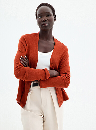 Le cardigan ouvert lin m&eacute;lang&eacute;