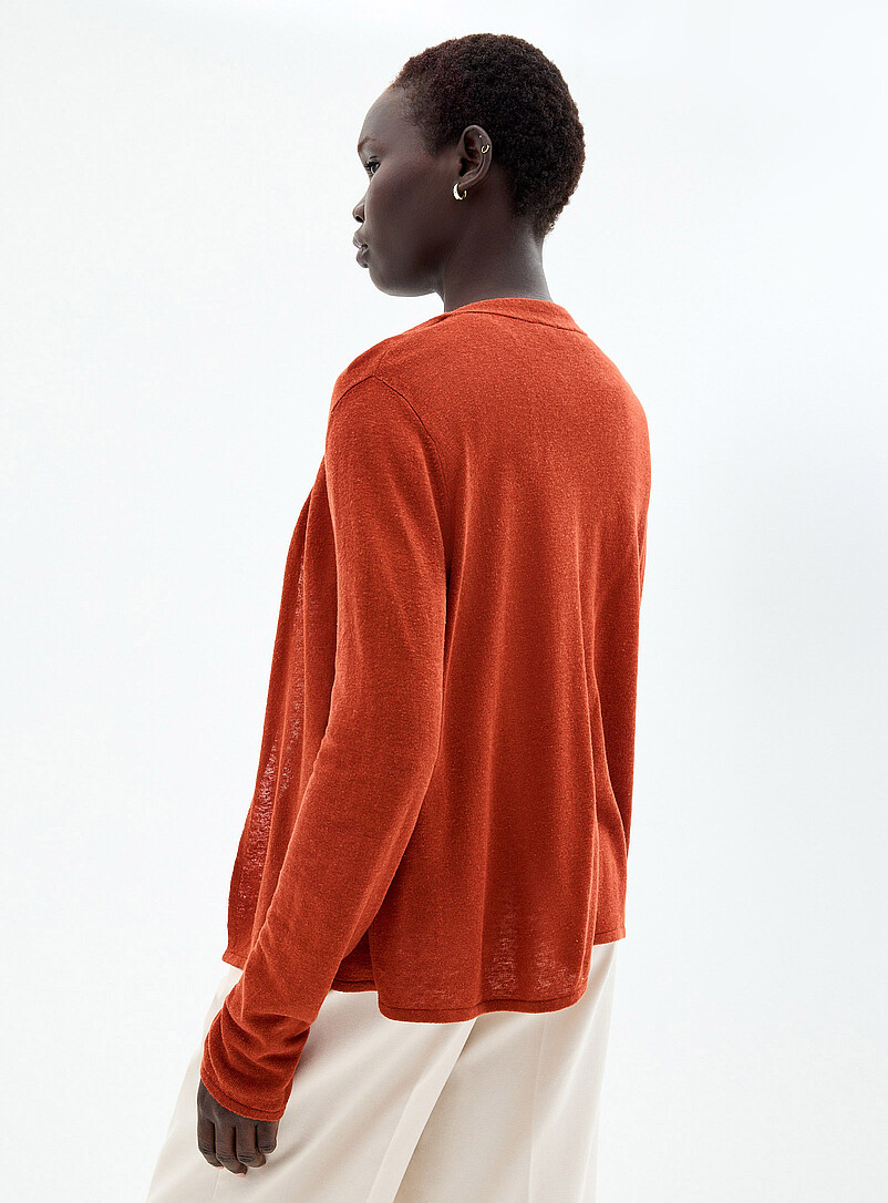 Contemporaine: Le cardigan ouvert lin m&eacute;lang&eacute; Orange br&ucirc;l&eacute; - Brique pour femme