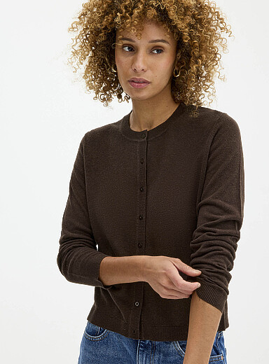 Contemporaine Chocolate/Espresso Fine linen-blend knit cardigan for women
