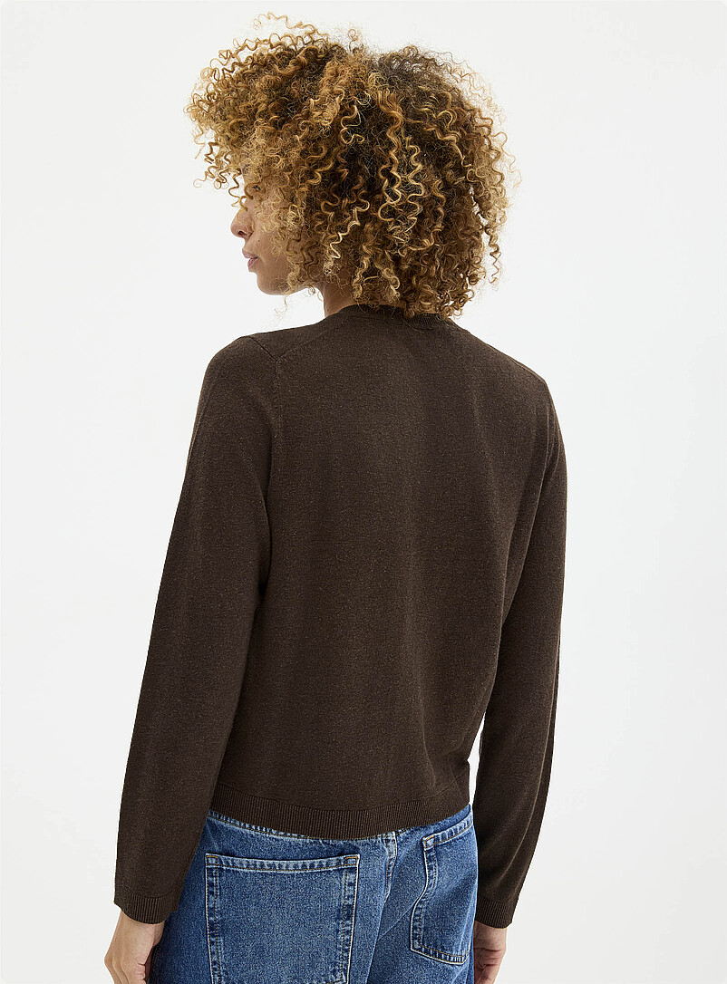 Contemporaine: Le cardigan fin tricot lin m&eacute;lang&eacute; Sable pour femme