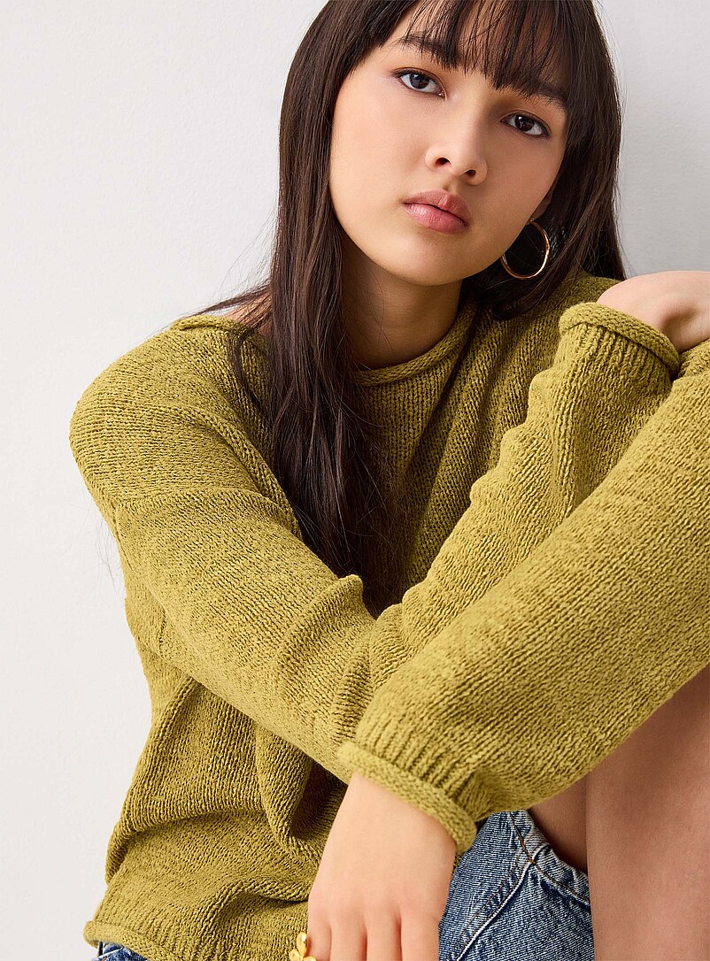 Twik Olive Rolled-trim boat-neck sweater for women