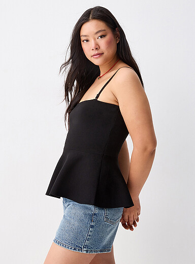 Thin-knit peplum cami
