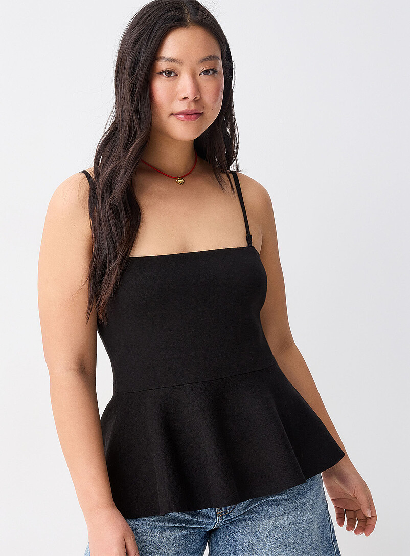Twik Black Thin-knit peplum cami for women