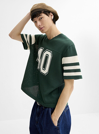 Perforated knit team sweater