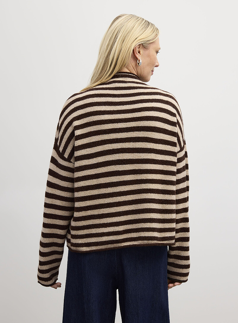 Contemporaine: Le cardigan ray&eacute; col chemin&eacute;e Brun noisette pour femme