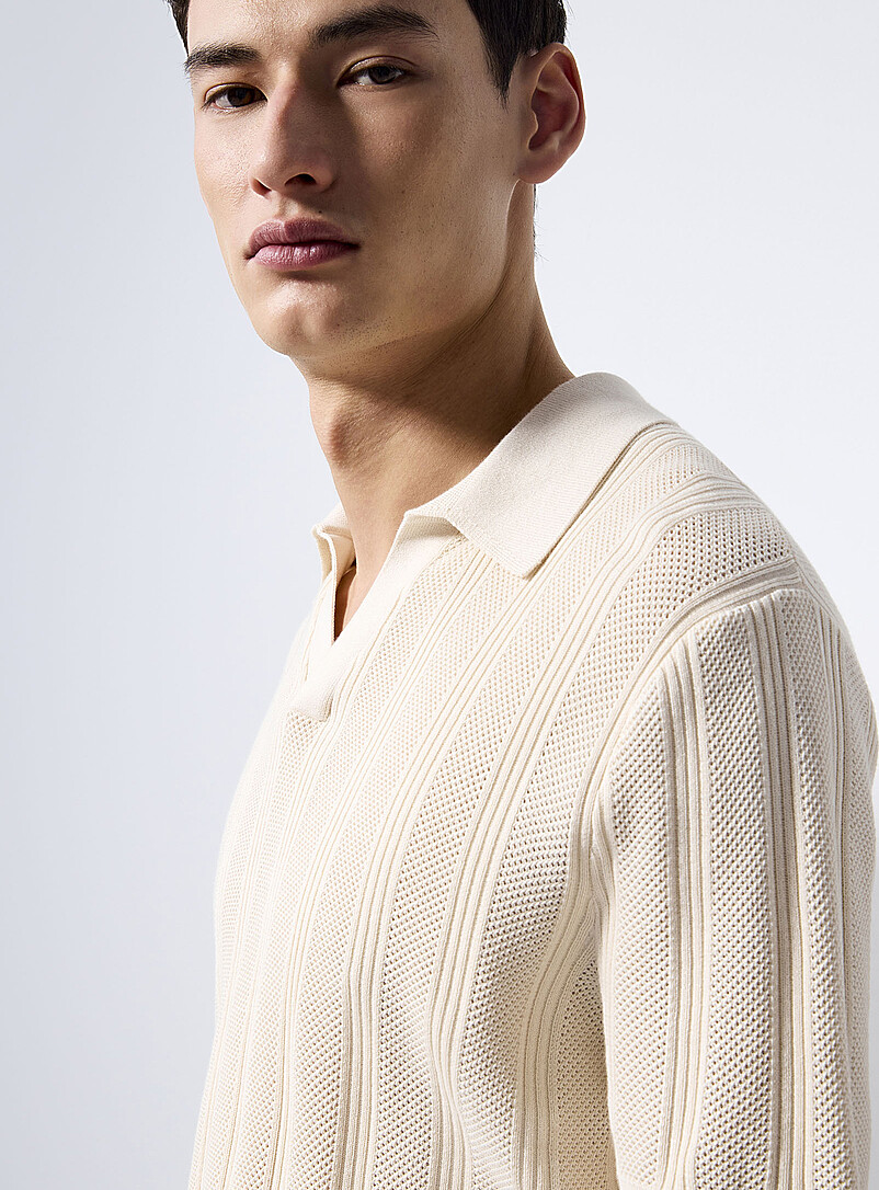 Le 31: Le polo col Johnny tricot travaill&eacute; Ivoire pour homme
