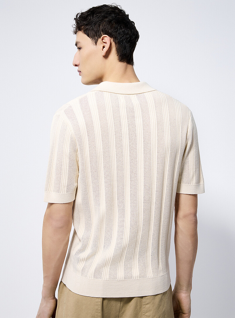 Le 31 Green Openwork knit Johnny collar polo for men