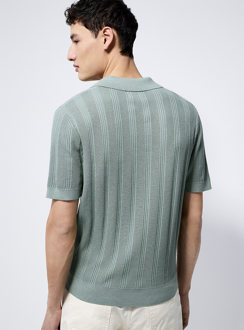 Le 31 Green Openwork knit Johnny collar polo for men