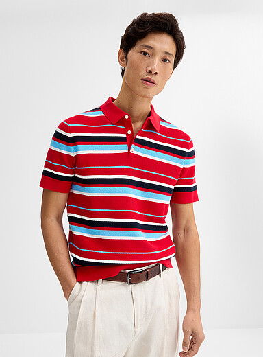 Striped textured knit polo