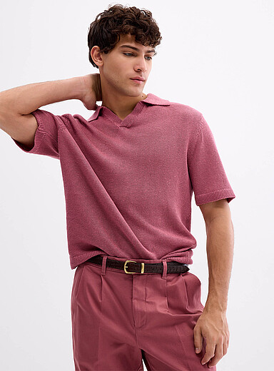100% linen knit Johnny collar polo