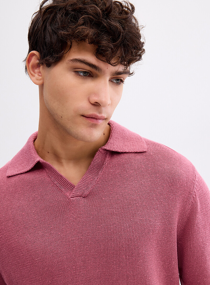 Le 31 Green 100% linen knit Johnny collar polo for men