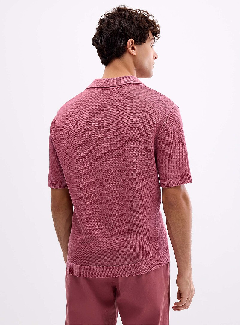 Le 31 Green 100% linen knit Johnny collar polo for men