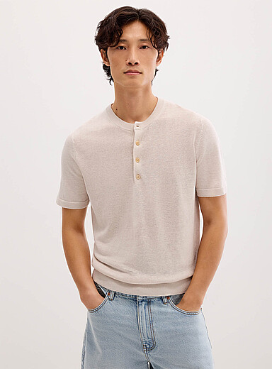Pure linen knit Henley sweater