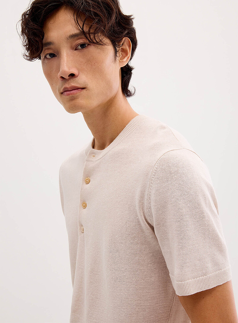 Le 31: Le chandail henley tricot pur lin Lilas pour homme