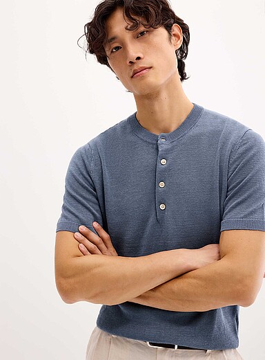 Pure linen knit Henley sweater