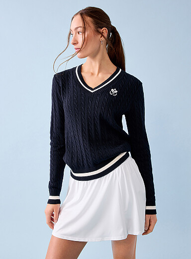 V-neck cable-knit golf sweater