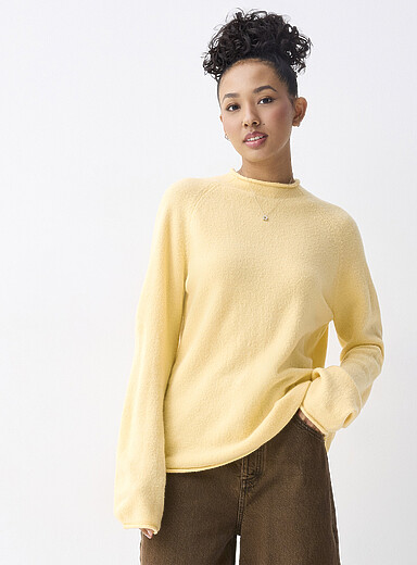 Twik Lemon/Canary Yellow Rolled hem boucl&eacute; knit sweater for women