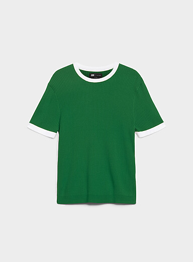 Trimmed ribbed sweater