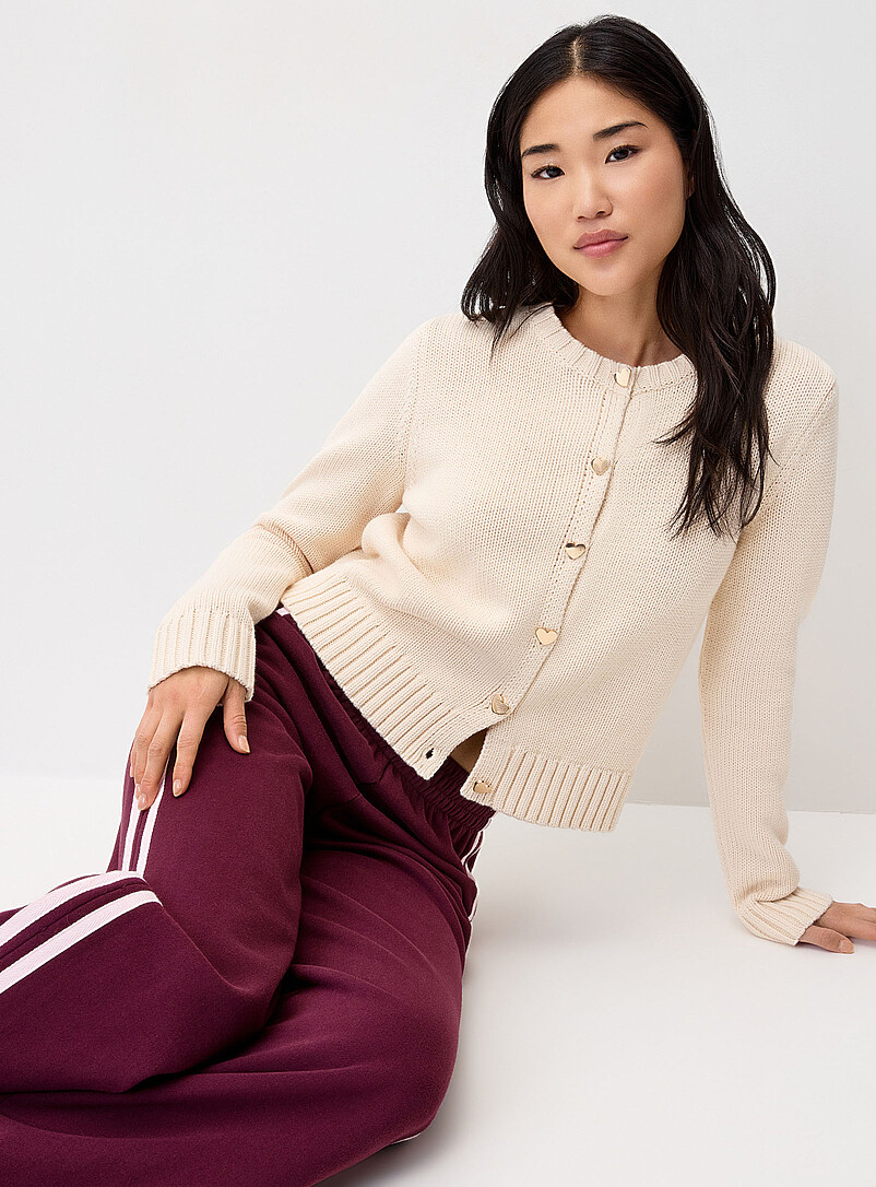 Twik: Le cardigan boutons coeurs Jaune tournesol pour femme