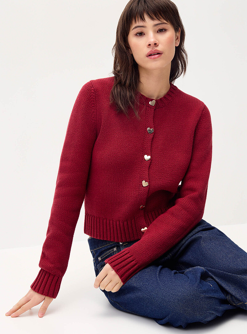 Twik Sunflower Yellow Heart buttons cardigan for women