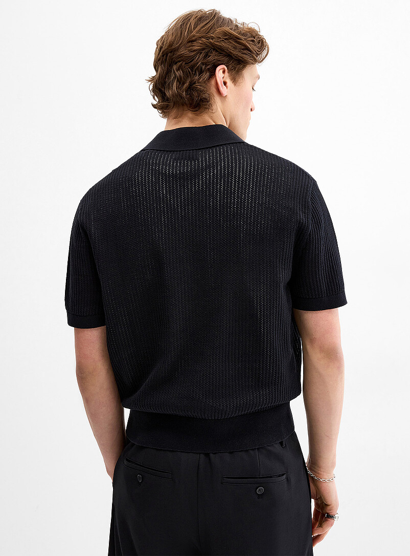 Djab Ivory/Cream Beige Pointelle-ribbed Johnny-collar polo for men