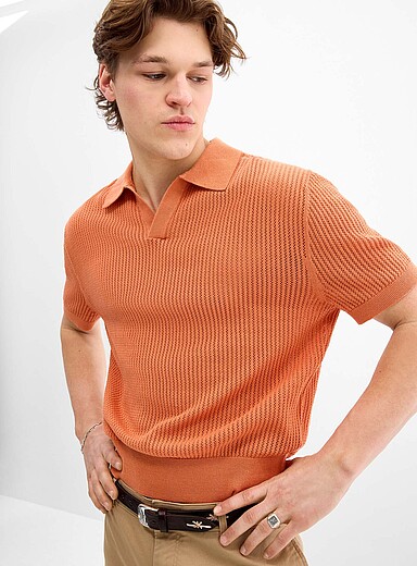 Djab Peach Pointelle-ribbed Johnny-collar polo for men