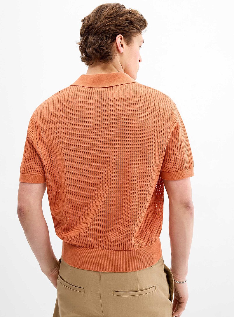 Djab Ivory/Cream Beige Pointelle-ribbed Johnny-collar polo for men