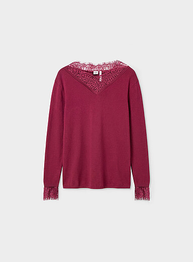 Le chandail col V bordures dentelle