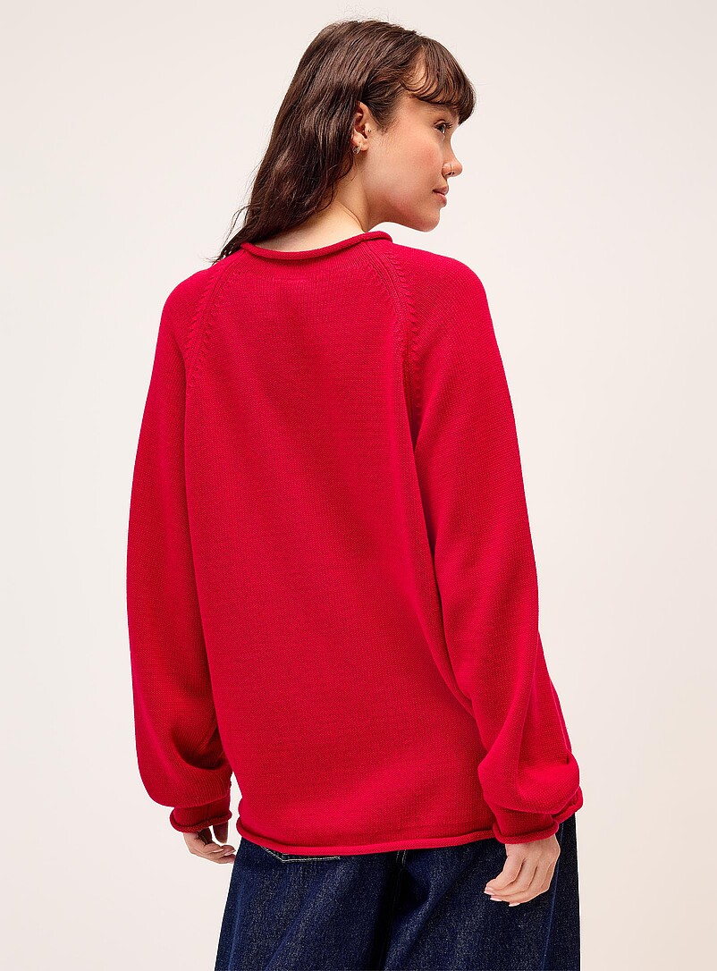Twik Mossy Green Rolled trim sweater for women