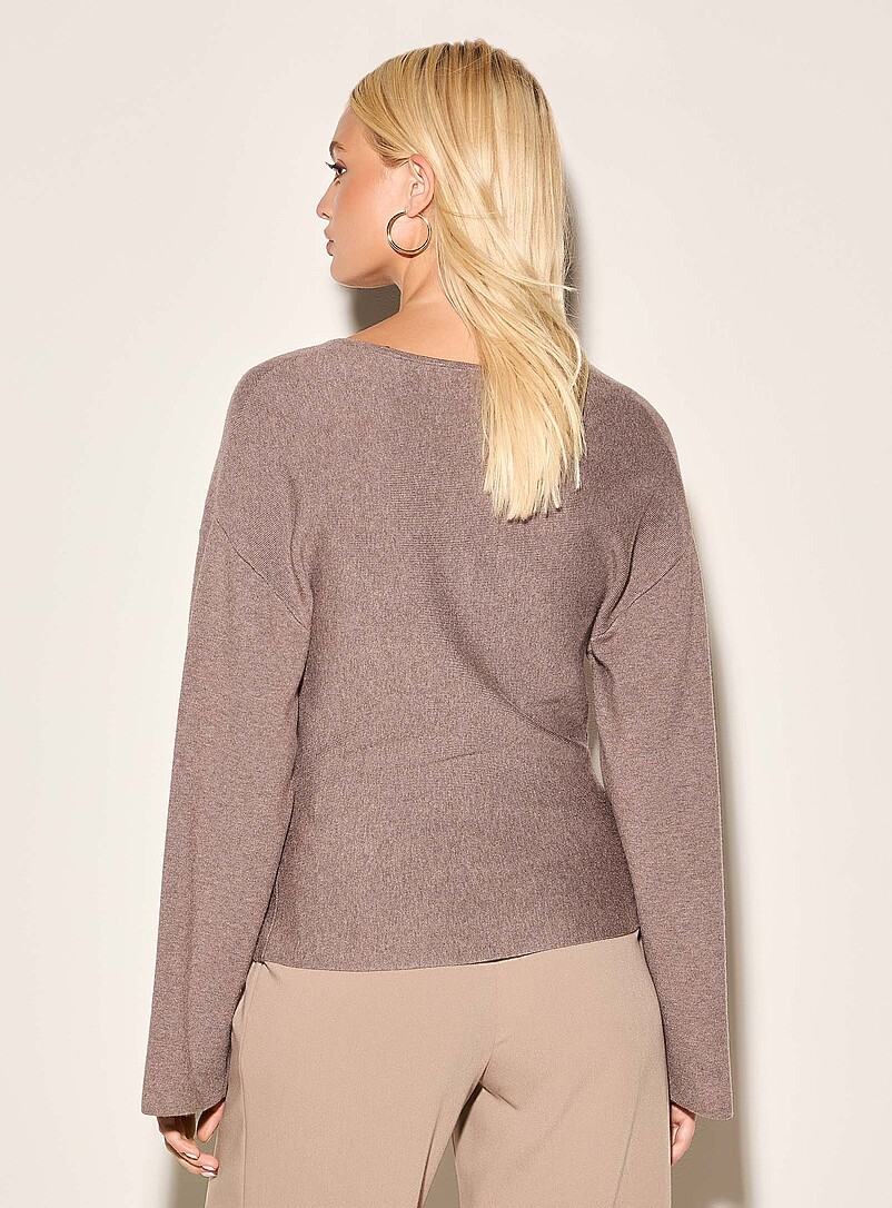 Ic&ocirc;ne Black Thick-knit wide-sleeve fitted cardigan for women