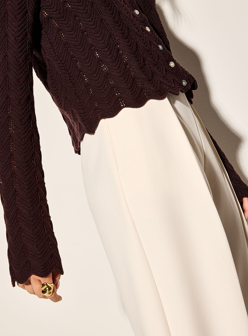 Ic&ocirc;ne Grape/Dark Crimson Waves and openwork cropped cardigan for women