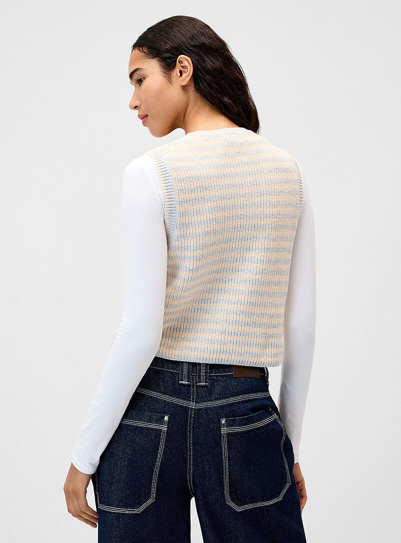 Twik: Le gilet tricot c&ocirc;tel&eacute; ray&eacute; Gris pour femme