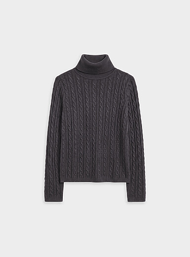 Contemporaine Charcoal Ultra-soft cable-knit turtleneck sweater for women