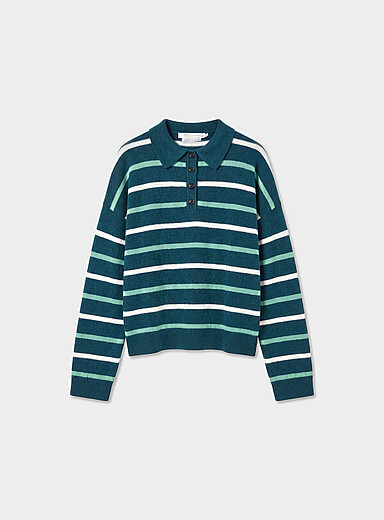 Le polo carr&eacute; tricot moelleux &agrave; rayures