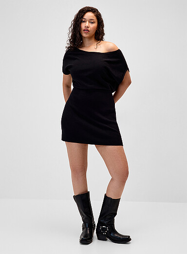 Twik Black Boat collar knit dress for women
