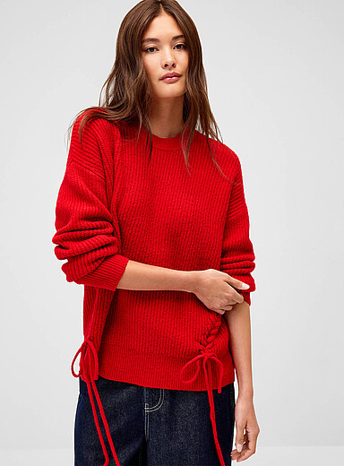 Twik Red Loose lace-up detail sweater for women