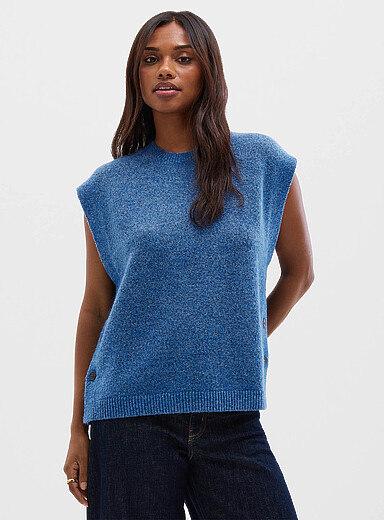 Contemporaine: Le d&eacute;bardeur moelleux ample boutons lat&eacute;raux Bleu moyen - Ardoise pour femme