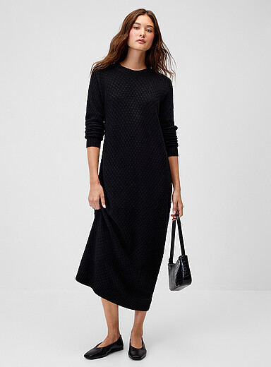 Twik Black Plush knit maxi dress for women