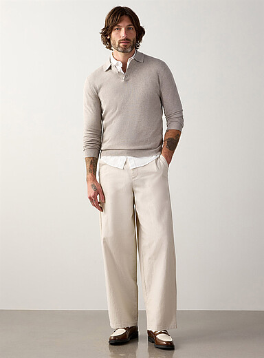 Le 31 Ecru/Linen Modal knit polo for men