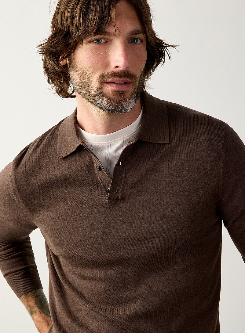 Le 31 Ecru/Linen Modal knit polo for men