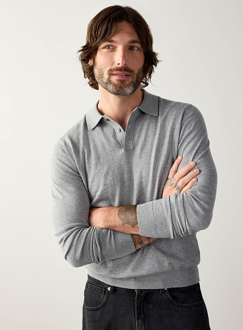 Le 31 Ecru/Linen Modal knit polo for men