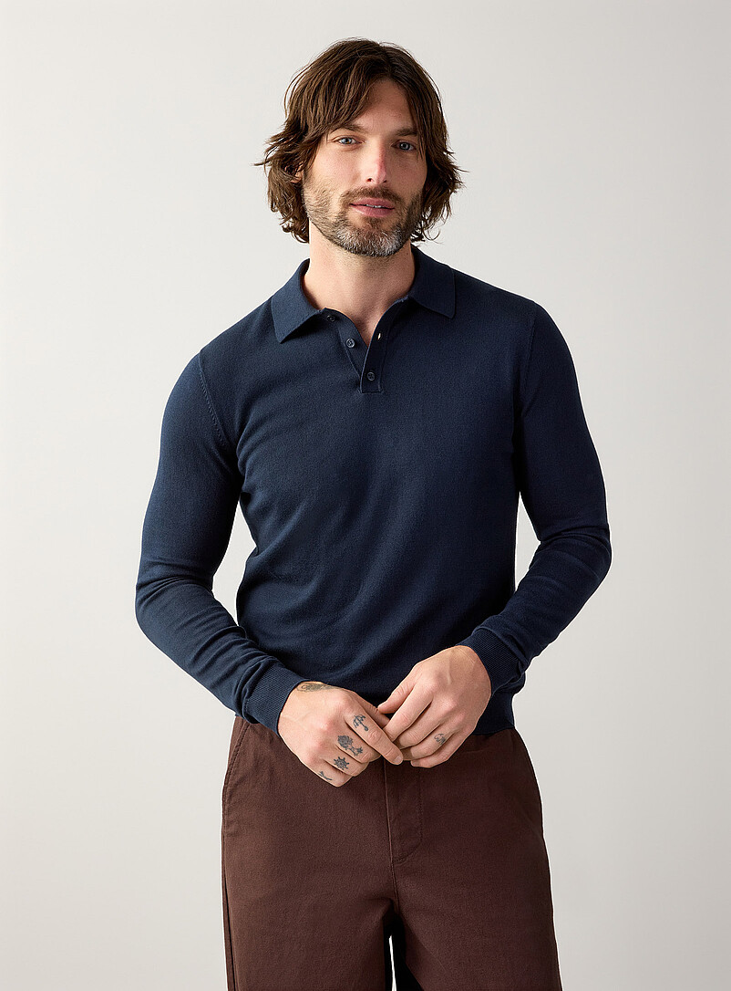 Le 31 Ecru/Linen Modal knit polo for men