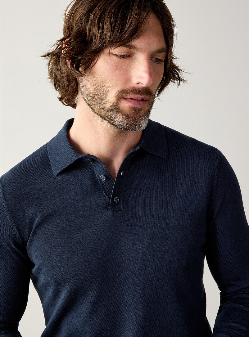 Le 31 Ecru/Linen Modal knit polo for men