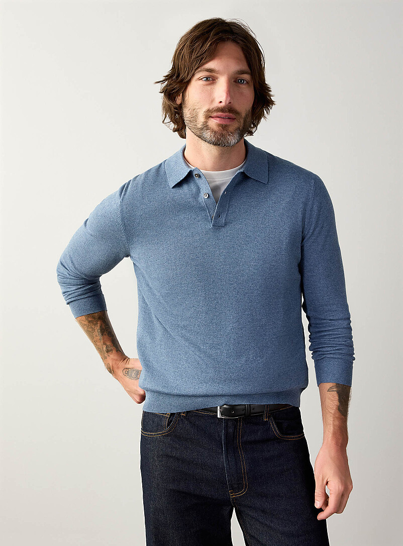 Le 31 Ecru/Linen Modal knit polo for men